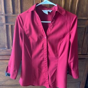 Fred David Red 3/4 Sleeve Fitted Button Down Shirt